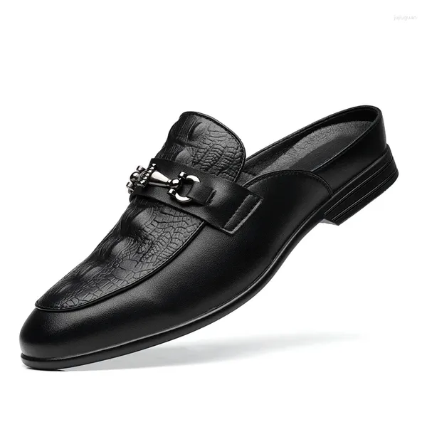 Zapatos casuales marca medio patrón de cocodrilo cuero hombres mulas Sapato Social Masculino mocassin Homme Chaussure