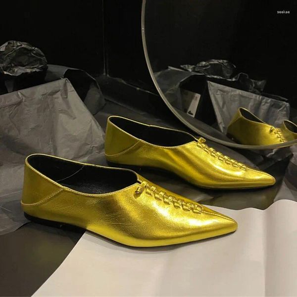 Zapatos informales de marca para mujer, interior exterior de cuero completo, moda individual de primavera y otoño, tacón bajo de 2cm, dorado y plateado