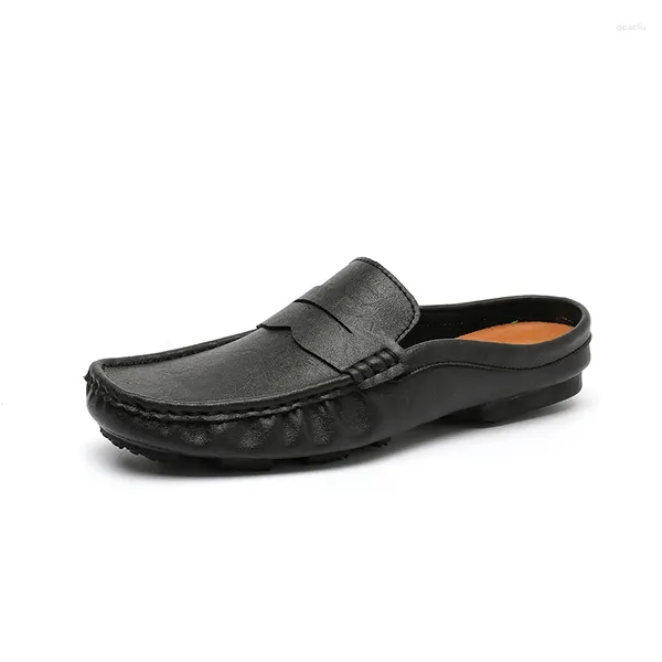 Chaussures décontractées Brands de marque Slip d'été sur la moitié pour les pantoufles en cuir des hommes