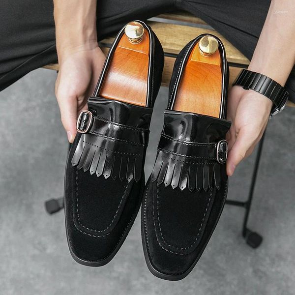 Zapatos informales Marca Soft Men blando mocasines Black Tassel Leather para mocasins clásicos calzado de bote ligero talla grande 38-46