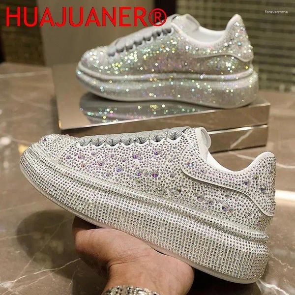 Zapatos informales Mujeres Mujeres Glitter de moda zapatillas brillantes encaje incrustado en blanco sole street brillante