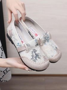 Chaussures décontractées en lin respirant pêcheur paresseux au printemps et en été semet doux de style ethnique à fond plat