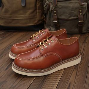 Chaussures décontractées British Retro Men's Brown Trend Low-Top Le dentelle en cuir à lacets All-Match Oxfords Young