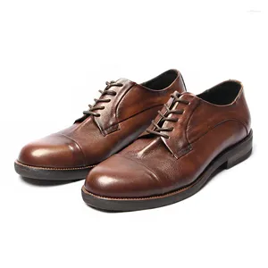 Zapatos informales British Retro Men's Genune Leather Vestido formal Empresario maduro Cordio Round Toe High End Oxfords
