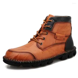 Casual schoenen Britse stijl Fashion Men Boots Hand genaaid High Help Work Wear