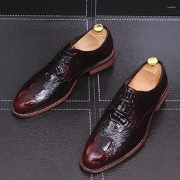 Chaussures décontractées de style britannique pour hommes, robes de boîte de nuit en cuir véritable, chaussures à lacets en grain d'alligator, chaussures respirantes pour hommes