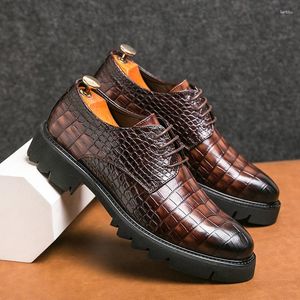 Vrijetijdsschoenen Britse stijl Echt leer voor heren Elegant in hoogte toenemend Zakelijk Trendy Bruin Bruidegombruiloft