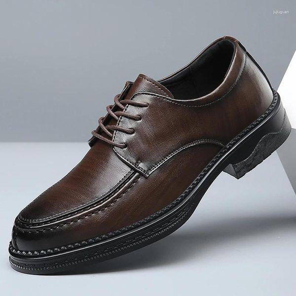 Chaussures décontractées en cuir marron d'affaires avec semelles épaisses à lacets Oxford mode vêtements de cérémonie à talons bas printemps mocassin de mariage