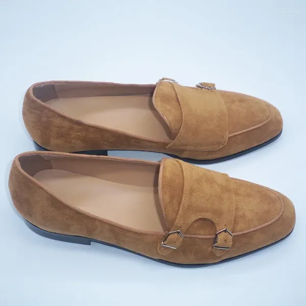 Chaussures décontractées Brown Double Moine Strap pour hommes Mandons en daim Fashion en cuir en cuir Chariot pour hommes conduisant
