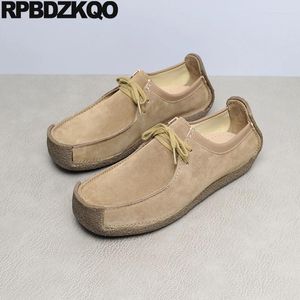 Casual schoenen bruin ronde teen rubberen zool herfst nubuck rijden comfortabel gewoon lederen massieve mannen flats zachte veter -wallabees