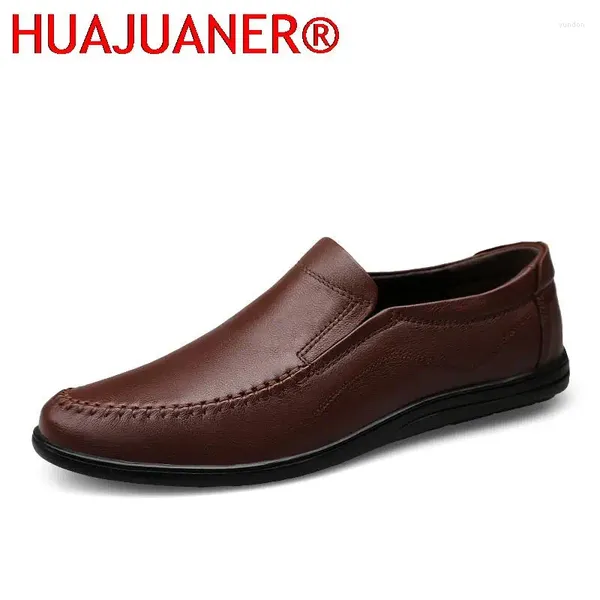 Chaussures décontractées marron de qualité supérieure pour hommes, mocassins plats à enfiler en cuir véritable, mocassins respirants pour la conduite