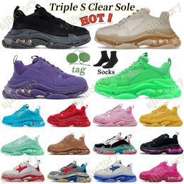 Casual schoenen Bubble Bottom Heren Sneakers Zwart roze Neon Green Old Beige Yellow Navy Opa Men Women Dad 1fw Triple S Clear Sole Chaussures Shoe QFF