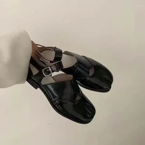 Chaussures décontractées boucle boucle rétro plate noir un seul saline alto fémininos zapatos para mujeres couleur solide concise