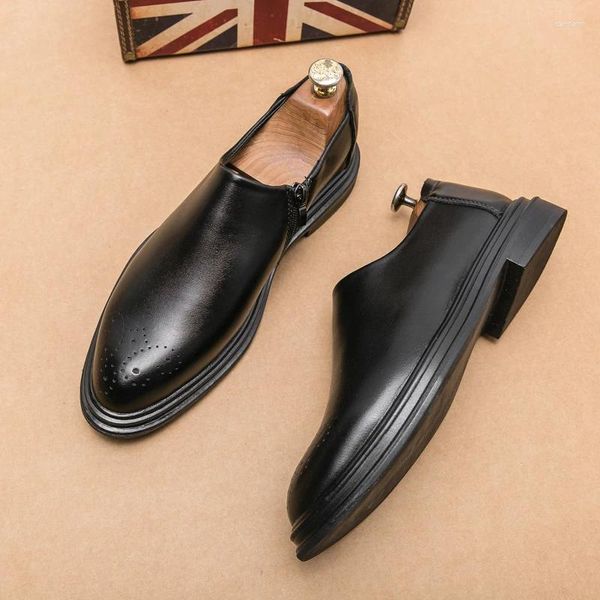 Zapatos casuales de negocios formales de cuero negro sin cordones para hombre vestido de moda clásico italiano Oxford para hombres mocasines