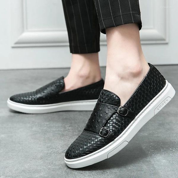 Zapatos casuales negocios formal doble hebilla de hebilla para hombres elegantes mocasines holgazanes textura de cocodrilo cuero