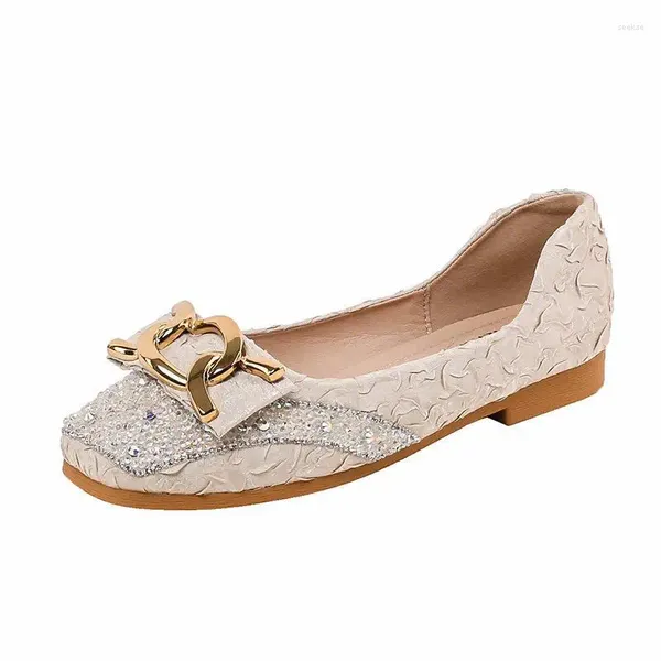 Zapatos informales C155 2024 talla grande para mujer, calzado cuadrado con diseño de bloqueo de diamantes de imitación, calzado plano para primavera y verano para mujer y niña