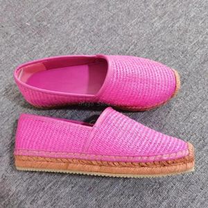 Zapatos informales de caña tejida para mujer, mocasines de Color rosa, suela plana, cómodos, con punta redonda, sin cordones, talla grande 42