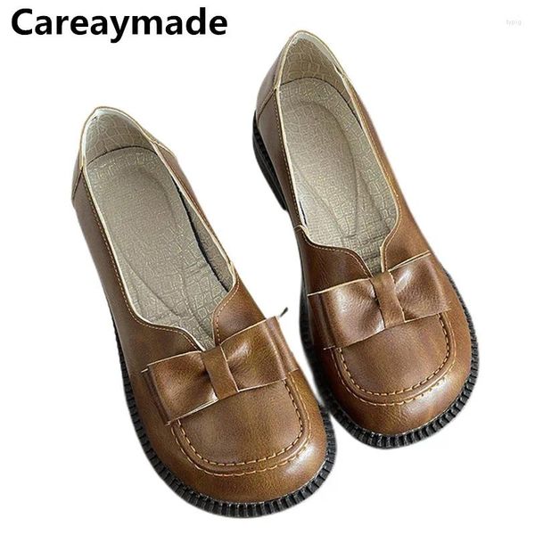 Chaussures décontractées Careaymade-français bout rond mocassins femmes plat style britannique rétro simple peu profond femmes un pied petit cuir