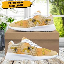 Chaussures décontractées dessin animé abeille miel motif féminin baskets plates respirant confortable dames sportives extérieure ruissellement sportive gym