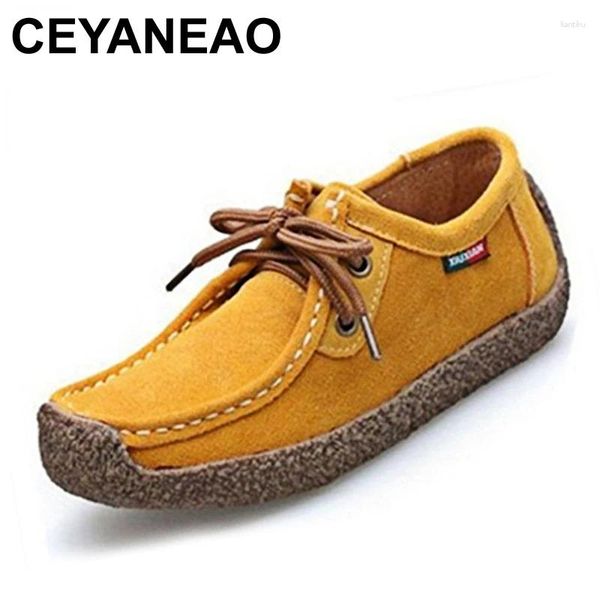 Chaussures décontractées ceyaneao 2024 Four Seasons Fashion coudre des mocassins doux à lacets en cuir pour femmes