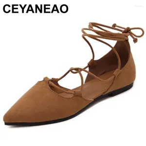 Casual schoenen Ceyaneao2024 Ankle Strap Women Ballet Flats Lente zomer Puntige Toe Gladiator Ladies Cross Tied Shoese1798