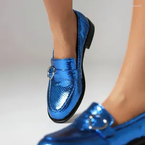 Casual schoenen Chic Shiny Blue Gold Green Luxury Loafers Women Slip-on With Buckle Designer Woman Oxfords Low Heels Flats