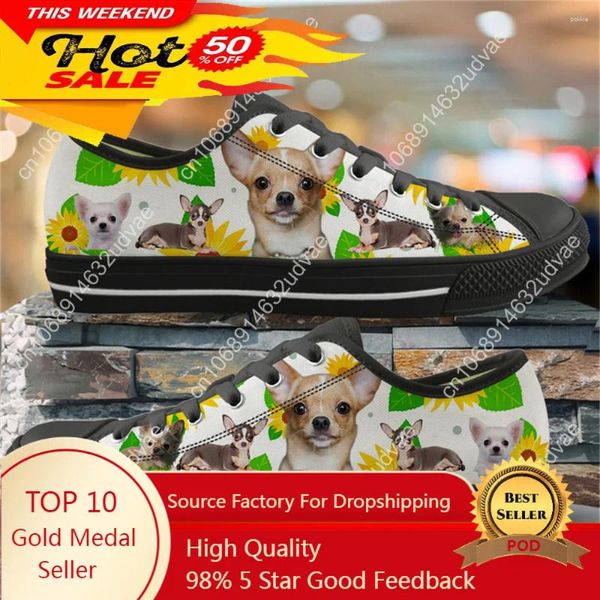 Zapatos casuales Chihuahua Patrones de girasol Femenino Femenino Flats Laces para niñas Femma Canvas Zapato