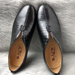 Chaussures décontractées China Bouddhisme Designer authentique vrai vrai vrai crocodile peau hommes doux appartements authentique alligator cuir mâle mâle marche