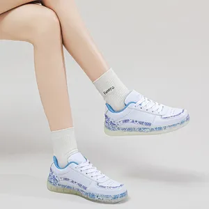 Casual schoenen Chinese blauwe en witte porselein dames 2024 Lotus Jelly Bottom Sneakers All-match niche