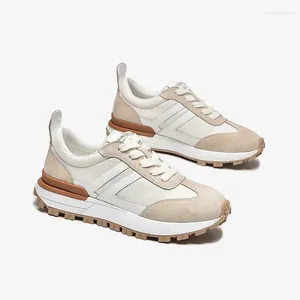 Casual schoenen dikke sneakers dames echte varken suede veter ronde teen lasies ademende retro wafel handgemaakt 29134F