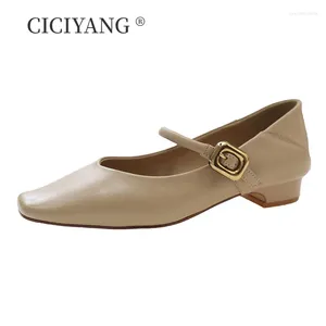 Chaussures décontractées CICIYANG véritable cuir femmes pompe 2024 printemps Mary Jane couche supérieure peau de vache mode talon bas talons hauts dames d'été