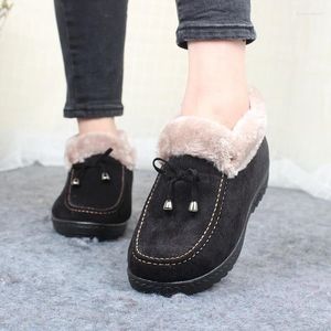 Chaussures décontractées CINESSD bateau femme hiver peluche chaud confortable haricots doux coton fond plat taille 36-41