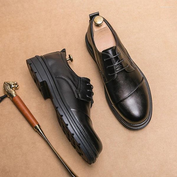 Zapatos informales de marca clásica para hombre, mocasines de cuero genuino con cordones, antideslizantes, para boda y negocios, entrega gratuita