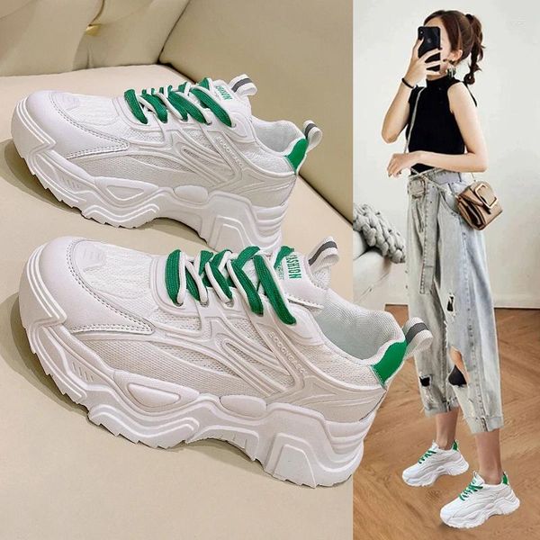 Chaussures décontractées Classic Chunky Sneakers Femme Breffe-talons Mid Talons Pu Lace Up Platform For Women Solid Round Toe Vulcanize Plus Size