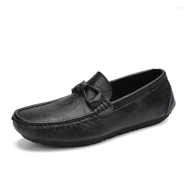 Chaussures décontractées classiques confortables hommes mocassins en cuir sans lacet appartements conduite semelle souple homme mocassins noir