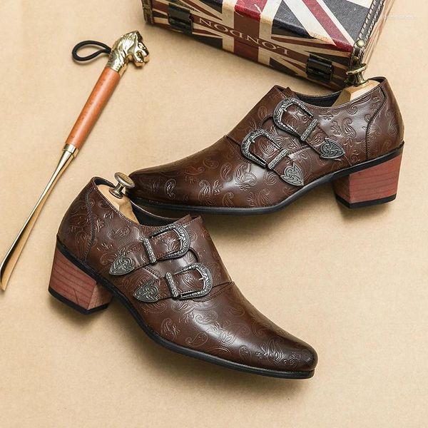 Zapatos casuales de moda clásica marrón vestido para hombres gran tamaño 46 cuero puntiagudo para hombres tacón alto de altura