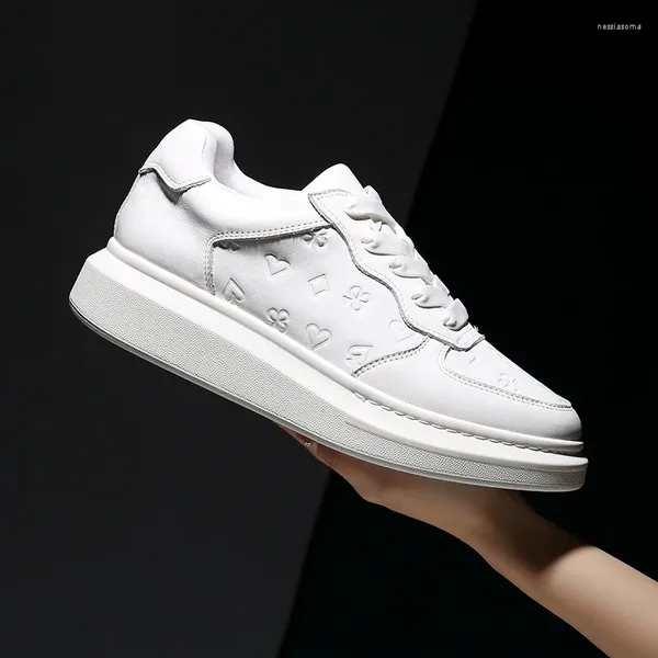 Chaussures décontractées Classic Luxury Designer Chunky Concise White Sneakers Real Leather Trendy Plateforme Men's Daily Office Party