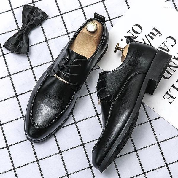 Chaussures décontractées classiques pour hommes, en cuir véritable, à lacets, costume de bureau, robe de haute qualité