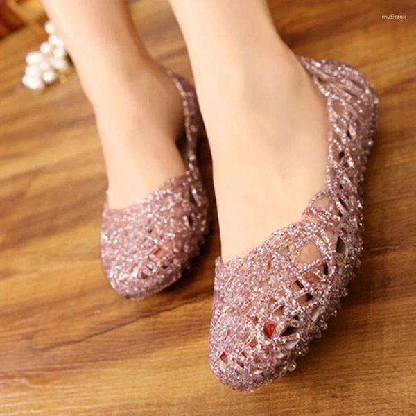 Chaussures décontractées gelée transparente femmes sandales été en plastique femme maille plat évider fille Sandalias Sapatos