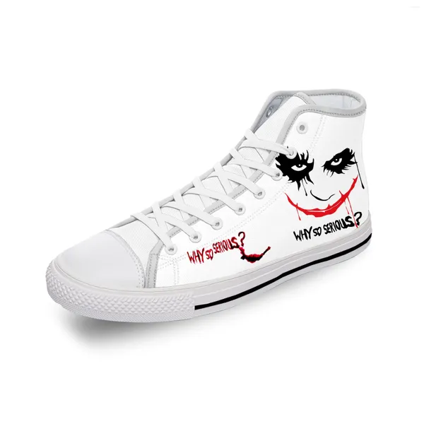 Zapatos casuales payaso broma broma por qué tan serio tela blanca 3d estampado alto top lona hombres mujeres liviables zapatillas transpirables