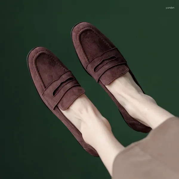 Zapatos casuales café mocasines de gamuza Slip on Flats otoño afuera de calzado caminando