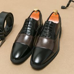 Chaussures décontractées couleur assorties à lacets en cuir 2024 pour hommes pour hommes élégants oxfords masculins confortables chaussures
