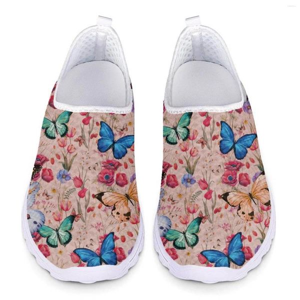 Chaussures décontractées papillon coloré fleur d'été Femme plate Femmes Femmes Mesh Slip on Flats Sneaker Ladies Sneakers