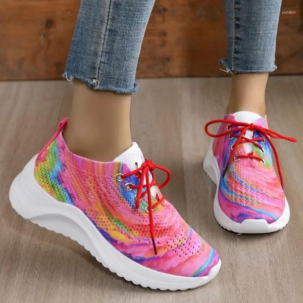 Chaussures décontractées comémore femme lacet up Sports Shoe confortable Fashion Mesh Platform Sneakers for Women 2024 Automn Tricoting Tennis