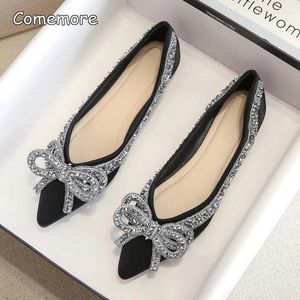 Casual schoenen comemore vrouwen elegante mode flat ballet bling crystal bowtie puntige teen flats pumps dames zomer sandalen