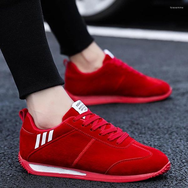 Zapatos casuales Coslony Gamuza Cuero Hombres Estilo Gump Cómodo Conducción ligera 2024 Zapatillas de deporte de tendencia para rojo
