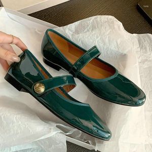 Zapatos casuales de cuero de vaca dividido verde oliva punta redonda cerrada Lolita niñas de talla grande 33-43 bailarinas bailarinas Mary Janes mujeres