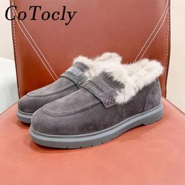 Casual schoenen koe suede loafers vrouw snaar kraal wol warme winter dame rond teen ondiepe platte platte comfort walk vrouwen