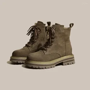 Chaussures décontractées Bottes courtes en velours de vache pour femmes, automne/hiver, en cuir véritable, vêtements de travail rétro, Cowboy, semelle épaisse, plate-forme, Botas De Mujer, 2024