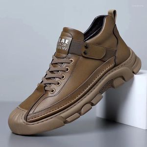 Chaussures décontractées Cowhide Men's Work Men Randage Anti Slip High Top Sneaker Sapato Masculino Chaussure Homme Heren Schoenen